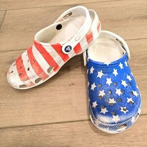 CROCS Shoes Mens 6 Womens 8 USA American Flag Red White Blue July 4th Clogs